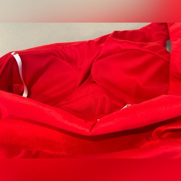 Betsy & Adam vintage red one shoulder gown cocktail dress bow ruched size 10 - Picture 7 of 9